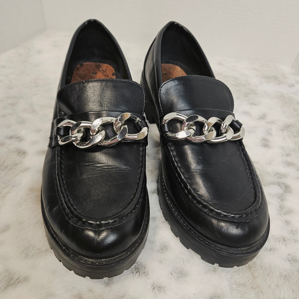 Esprit Black Briley Chain Link Lug Sole Loafers 11M Dark Academia Goth Preppy